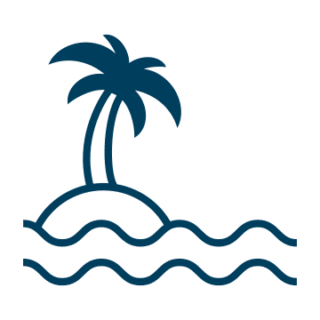Icon einer tropischen Insel mit einer Palme als Symbol für Urlaub